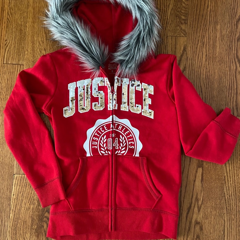 Size 8 Justice Active faux fur zipper jacket